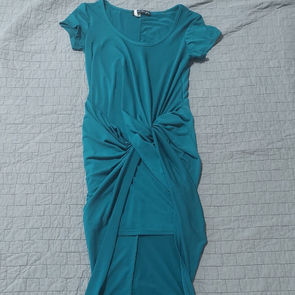 French Atmosphere Blue Bodycon Dress Short Sleeve Scoop Neck